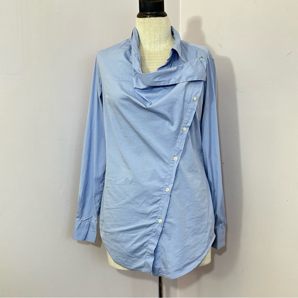 Sara Roka Asymmetrical Button Up Blue Shirt 42